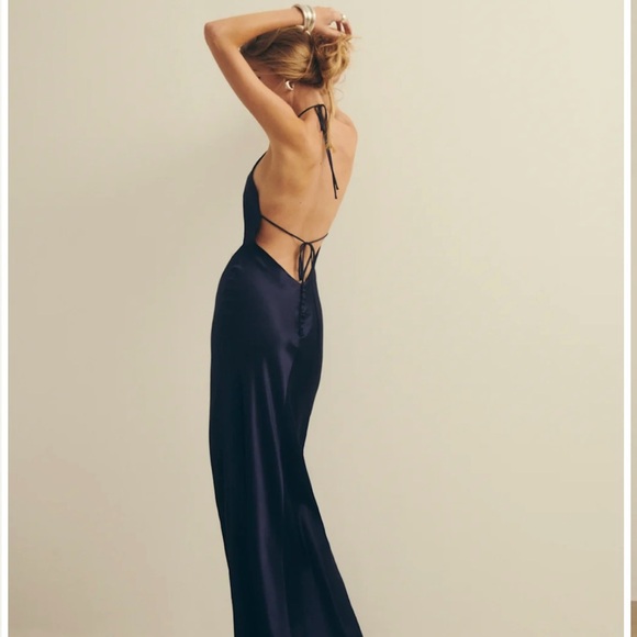 NWT Reformation Jeany Silk Dress - Navy - Picture 4 of 7